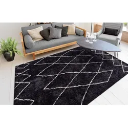 Teppich ME GUSTA "Orlando 425", grau (anthrazit), B:80cm H:27mm L:150cm, Polyester, Teppiche, Weicher Hochflorteppich, dezent gestaltet,Fußbodenheizung geeignet
