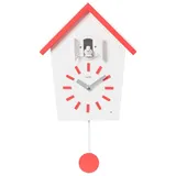 Cuco Clock Wanduhr Kuckucksuhr BAUERNHAUS, Pendeluhr Wanduhr, Moderne Schwarzwalduhr (28,3 × 22,8 × 10,4cm, mit Nachtruhefunktion, Vogelgezwitscher) rot