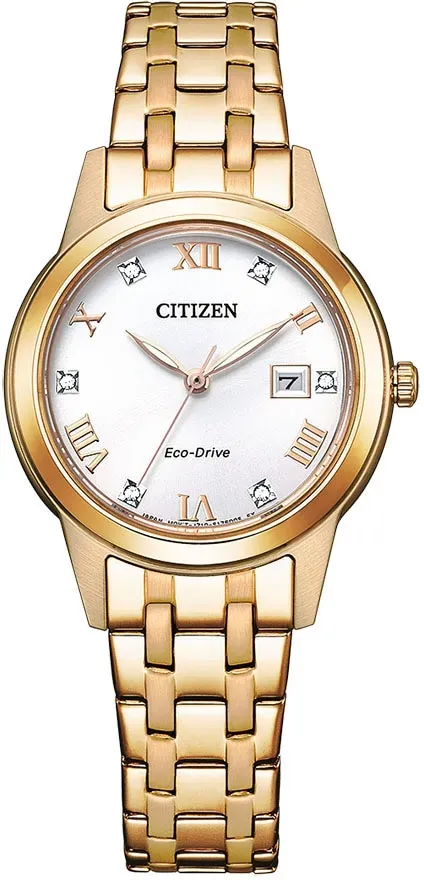 Solaruhr CITIZEN, gold (goldfarben, silberfarben), Armbanduhren, Damen, Solaruhr, Armbanduhr, Damenuhr, Datum, Kristallsteine, Edelstahlarmband