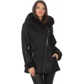 Hollert Damen Lammfelljacke Lena Winterjacke aus Merino Schaffell Echtleder mit Kapuze Größe: XXL Farbe: Schwarz - XXL