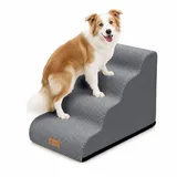 VOUNOT® Hundetreppe 4 Stufen für kleine Hunde & Katzen, Haustiertreppe aus hochdichtem Schwamm, rutschfest, Hunderampe für Sofa und Bett, mit abnehmbarem waschbarem Bezug, Tragegriff, Grau