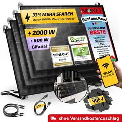 Balkonkraftwerk 2000W/800W Solaranlage mit Garten Halterung Steckerfertig Komplettset Photovoltaik Anlage 800W 5m
