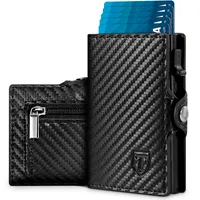 tomylv Geldbörse Herren Slim RFID Schutz Kohlenstofffaser Portmonee Herren, Automatisches Popup Geldbeutel Herren Kartenetui Kreditkartenetui mit Banknotenfächer, Münzfach und Geschenkbox - Schwarz