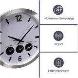 Perel Weltzeit-Wanduhr 45,5 cm 3 Zeitzonen silber/weiß