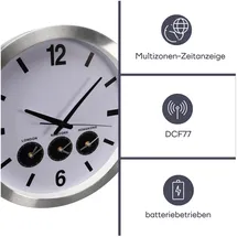 Perel Weltzeit-Wanduhr 45,5 cm 3 Zeitzonen silber/weiß