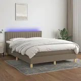 vidaXL Boxspringbett mit Matratze & LED Taupe 140x200 cm Stoff