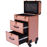 Kosmetikkoffer Trolley, Make Up Koffer Mit 2 Schubladen und 2 Schloss, Friseurkoffer Groß 36x23x58cm, Schminkkoffer mit Rollen 360° Drehbar, Große Kapazität (Roségold)