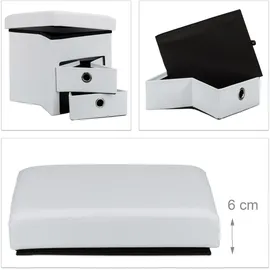 Relaxdays Sitzhocker faltbar, Stauraum 2 entnehmbare Fächer, HxBxT:38x38x38cm, Kunstleder Ottomane weiß