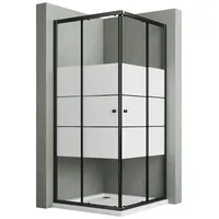 Hopibath Eckdusche Duschkabine 100x100 100x80 80x80 90x90 90x75 75x75 Höhe:185cm, BxT: 90x90 cm, 5mm Sicherheitsglas, Schiebetür, milchglas, Alurahmen, Aluprofil mit 20mm Verstellbereich schwarz 90 cm x 185 cm x 90 cm