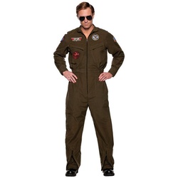 Underwraps Kostüm US Navy Top Gun Kampfpilot Kostüm, Lizenzierter Navy Flieger-Overall mit Reißverschlüssen und Aufnäher grün M-L