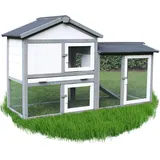 NYVI Hasenstall mit Auslauf - XXL Kleintierstall mit Gehege - Kunststoffschublade - Einfach zu Reinigen - Einfache Montage - Outdoor Kaninchenstall 146x86x52cm Grau Weiß