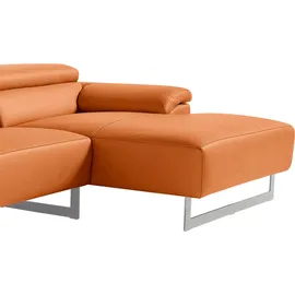 Egoitaliano Ecksofa "Malika, edel und bequem, Designsofa mit hochwertigen Bezügen, L-Form", orange, B:287cm H:94cm T:165cm, Leder »BULL« (echtes Rindsleder). Geschliffenes, pigmentiertes und behandeltes Rindsleder mit einer Dicke von 1, 3-1, 5 mm.