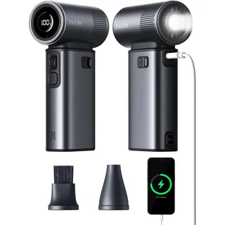 JISULIFE Tragbarer Handventilator Ultra2 9000mAh, 5-in-1, 100 Geschwindigkeiten, max 25h Akkulaufzeit, 18W Powerbank mit Taschenlampe, Metallgehäuse, Reisegeschenk für Männer und Frauen-Grau
