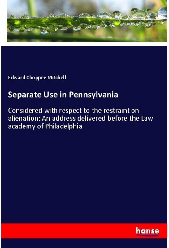 Separate Use In Pennsylvania - Edward Choppee Mitchell, Kartoniert (TB)