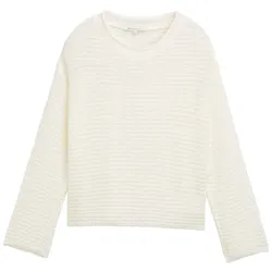 TOM TAILOR DENIM Damen Pullover mit Lochmuster, weiß, Uni, Gr. XXL