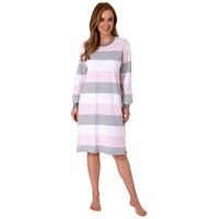 Normann Nachthemd Damen Frottee Nachthemd mit Bündchen in Block Streifenoptik rosa 40-42