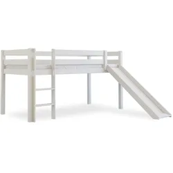 Bubema Sam – Kinder Hochbett, Buche massiv, mit oder ohne Rutsche, natur oder weiß lackiert - Mit Rutsche/Weiß lackiert