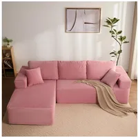 LuxusKollektion Wohnlandschaft Ecksofa modular L Form Schlafsofa Chaiselongue Rosa Recamiere links rosa