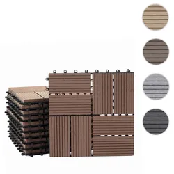 WPC Bodenfliese Rhone, Holzoptik Balkon/Terrasse, 11x je 30x30cm = 1qm ~ Premium, coffee Vierecke