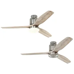 AERODYNAMIX ECO 132, Ventilator mit Licht Nickel und helles Holz, CasaFan