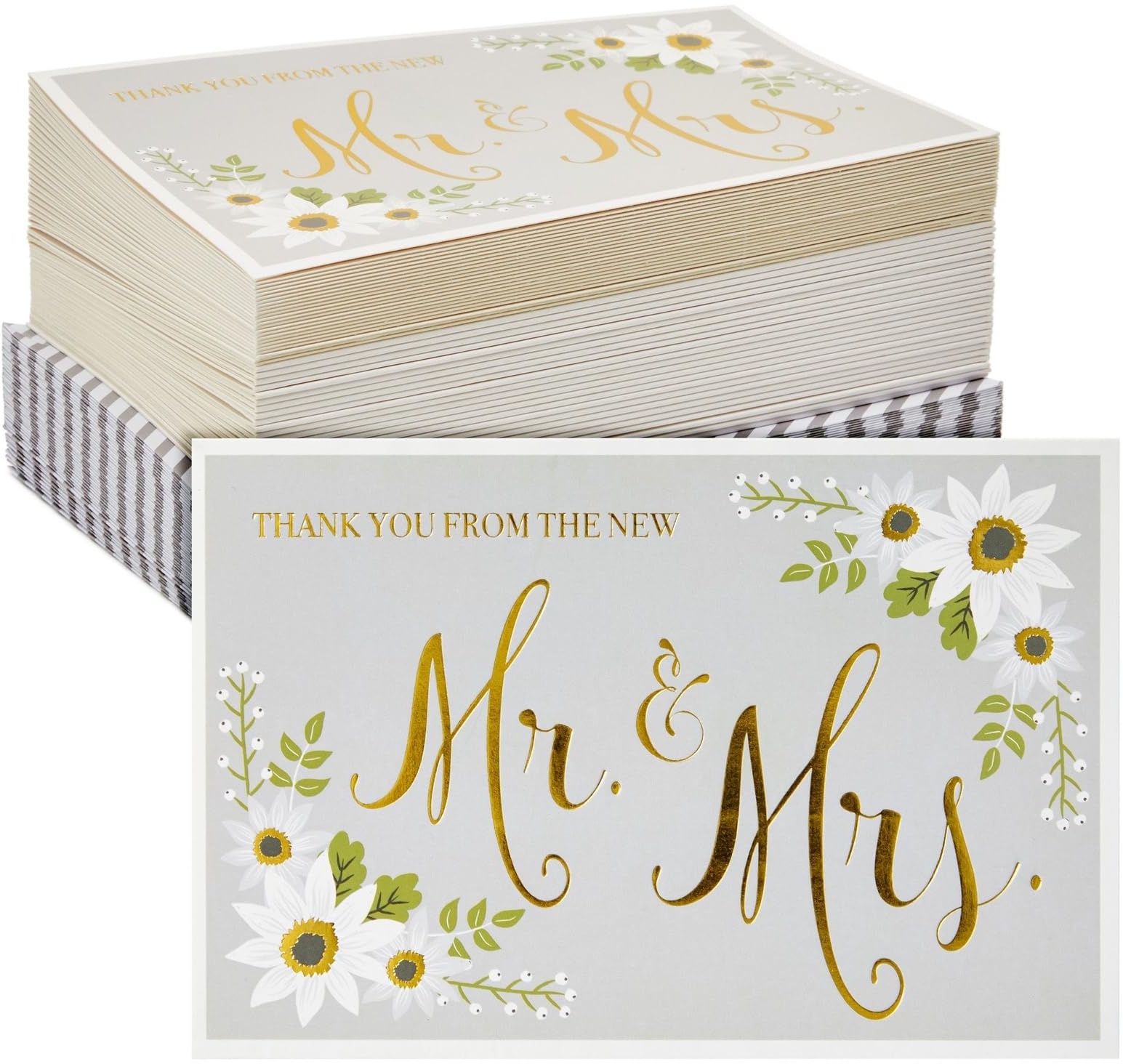 Sustainable Greetings Thank You From The New Mr & Mrs Wedding Thank You Cards 4 x 6 Gold Foil Flower Design