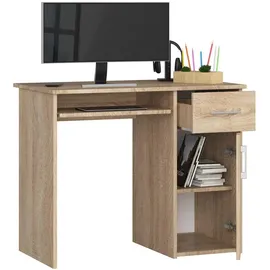 abamihome | Pc-schreibtisch Pin In Der Farbe Sonoma-eiche Schublade, Und 3 Ablagen B90 x H74 x T50 cm,