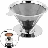 SNQ - 300 Mesh Permanent-Kaffeefilter aus Edelstahl, papierlos, wiederverwendbarer Kaffeefilter, wiederverwendbarer Kegel-Kaffeetropfer für 1–4 Tassen