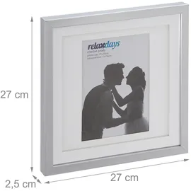 Relaxdays Bilderrahmen 2er Set, 25x25 cm, quadratisch, Fotorahmen zum Aufhängen oder Hinstellen, Passepartout, silber