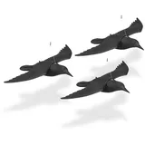Relaxdays Vogelschreck, 3er Set, zum Aufhängen, Fliegende Kunststoff Krähe, zur Vogelabwehr, Garten & Balkon, schwarz