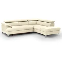 Ecksofa - creme - Leder - mit Funktionen - Recamiere rechts Sofa Wohnlandschaft
