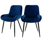 ML-Design 2er Set Esszimmerstühle mit Rücken- und Armlehnen, Dunkelblau, Samt Sitzfläche, Metallbeine, Küchenstühle Küchenstuhl Wohnzimmerstühle Wohnzimmerstuhl Polsterstuhl Stühle