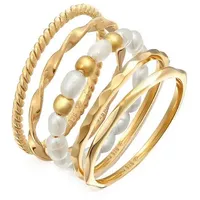 Elli Ring-Set Süßwasserperlen Basic 5er- Set 925 Silber goldfarben 52