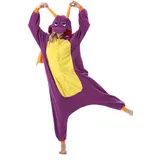 AKAAYUKO Damen Herren Karneval Kostüm Pyjama Weihnachten Tiere Onesie Halloween Jumpsuit Schlafanzug Faschingskostüme Overall Nachtwäsche Lila Jade-Drache - L