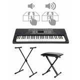 FunKey 61 Edition Touch Keyboard Set - 61 Tasten - Touch Response - 300 Sounds & 300 Rhythmen - Begleitautomatik und Lernfunktionen - inkl. X-Stativ und Hocker - schwarz
