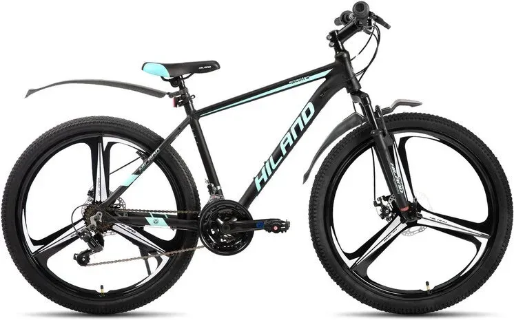 Hiland, H200 Plus, 26 Zoll Aluminiumrahmen, Mountainbike für Erwachsene, doppelte Scheibenbremse, 18-Gang-Schaltung, Vorderradgabel, MTB, Schwarz