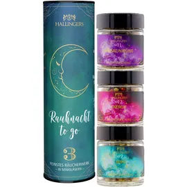 Hallingers Genuss Manufaktur Räucherwerk Rauhnachtsgeschenk-Set - 3X Premium Incense Geschenk-Dose Rauhnacht to go sinnliches Mitbringsel Ruhe Hausreiniung & Energie, für die Rauhnächte Spirituelle