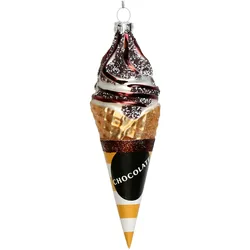 Christbaumschmuck Glas 15,7cm Schokoeis in Waffel Figur Handbemalt & mit Glitzer Weihnachtsbaum Anhänger Weihnachten Weihnachtsbaumschmuck Eis Braun