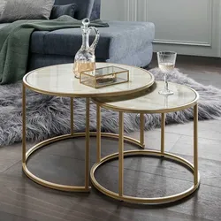 Modernes Couchtisch Set in Weiß und Goldfarben Glasplatten (zweiteilig)