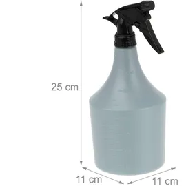 Relaxdays Sprühflasche 1 Liter, Düse Nebel & Strahl, Skala, nachfüllbar, Kunststoff, Zerstäuber, grau/schwarz