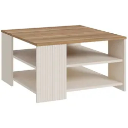 Couchtisch FORTE "Oak Square", mauvella eiche, sand, sand, mauvella eiche, sand, B:80cm H:45cm T:80cm, Tische, Couchtisch, Ablageböden, Lamellenoptik