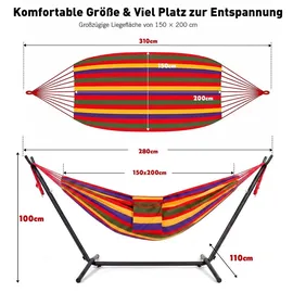 Sekey Hängematte mit Gestell Höhenverstellbare Doppelhängematte bis 200 kg Belastbar mit Tragetasche für Garten, Balkon und Terrasse Indoor & O... - Rot