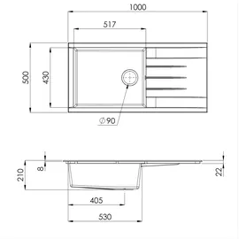 Respekta Houston links Einbauspüle mineralite betongrau 1000 x 500 mm Handbetätigung