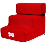 Poo4kark 3-stufige Hundetreppe, Haustierleiter-Abdeckung, abnehmbare, Bequeme, rutschfeste Hunderampe, Treppen, geeignet für kleine Hunde Heimtierbedarf Für Hundespielzeug (Red, One Size)