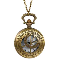 Lancardo Retro Herren Damen Taschenuhr Kettenuhr Analog Quarz Modisch 12 Sternbilder Gravur Kompass Muster Uhr mit Halskette, Bronze
