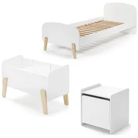 58 aufm Kessel Jugendzimmer-Set Kinderzimmer Set Karilynn 3 Bett Kommode Spielkiste Holz+MDF weiß, (inkl. Versand, Lieferung bis Verwendungsstelle), rosaLiegefläche 90 x 200,Lattenrost,Nachtkommode,Spielkiste,Retro-Look weiß