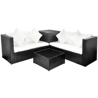 VidaXL 4-tlg. Garten-Lounge-Set mit Auflagen Poly Rattan Schwarz