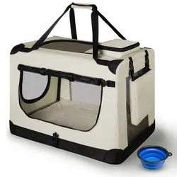 Juskys Hundetransportbox Lassie L (beige) faltbar mit Decke - 50x70x52 cm Hundetasche Hundebox