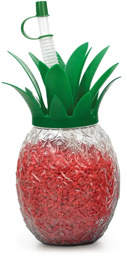 EmK Gastroausstattung Import Slush Sirup Mehrwegbecher Yardcup „Ananas“ 0,5 Ltr. m. grünem Palmwedel 50L