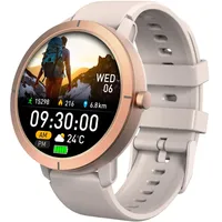 AIEK Smartwatch Damen Rund, 1.32" AMOLED Smart Watch mit Telefonfunktion,170+ Sportmodi Sportuhr 5ATM Wasserdicht Fitnessuhr mit Pulsuhr Schlafmonitor Schrittzähler,Uhren Damen (Gold)