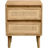 miliboo Nachttisch aus massivem Mangoholz und Rattangeflecht mit Stauraum 2 Schubladen Acange